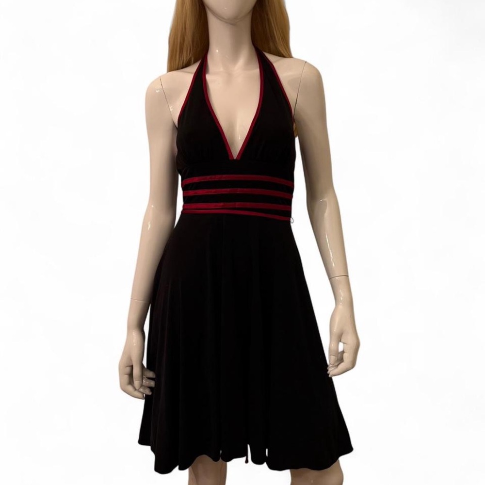 Vintage Y2K goth femme vamp black and red halter dress